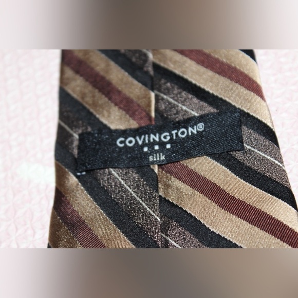 Men’s Covington Silk Tie Brown Striped Dress Shirt Tie - Picture 4 of 4
